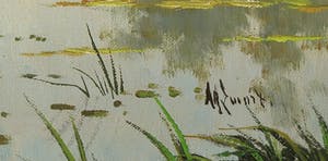 Niet of onleesbaar gesigneerd - Olieverf op doek, Gezicht op een plas - Ingelijst kopen? Bied vanaf 1!