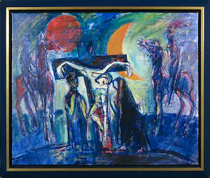 AcheterWillem Claassen - Acryl op doek, De Kus van Maria - Ingelijst? Enchérissez de 1!