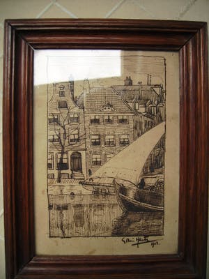 Louis Hartz - Gracht met boeg vrachtzeilschip kopen? Bied vanaf 20!