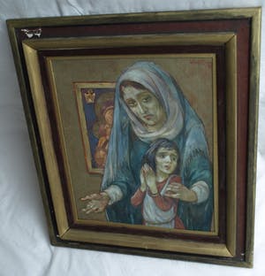 Klaas Pijlman - Ingelijste gouache , “Madonna en Kind” – 1993 kopen? Bied vanaf 1!
