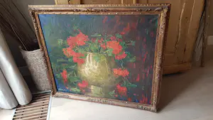 Guillaume Eberhard - olie op doek - "rode bloemen" - gesigneerd r.o. kopen? Bied vanaf 295!