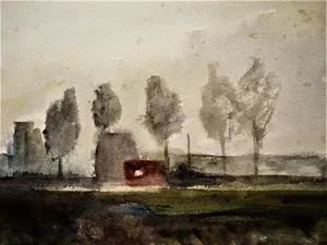 Clara de Jong - Grote impressionistische Gouache op papier "Bietenland" gesigneerd kopen? Bied vanaf 1!