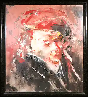 Pieter Engels - Acryl op papier, After Rembrandt's 1669 selfportrait - Ingelijst (Zeer groot) verkauft für € 315!