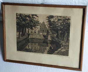 Johan Hemkes - 2 Ingelijste etsen , ‘Korendragershuisje’ + ‘Theehuisje Bolwerk , Franeker’ kopen? Bied vanaf 1!