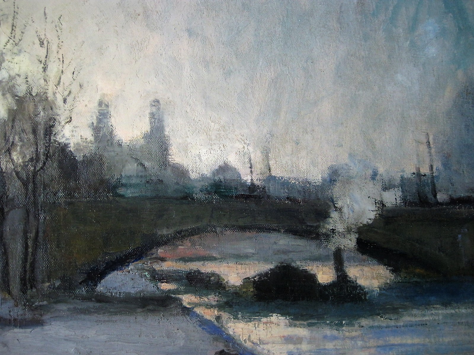 Lucienne Capdevielle - omstreeks 1920 geschilderd olieverf "Parijs - vroege ochtend aan de Seine"  kopen? Bied vanaf 1!