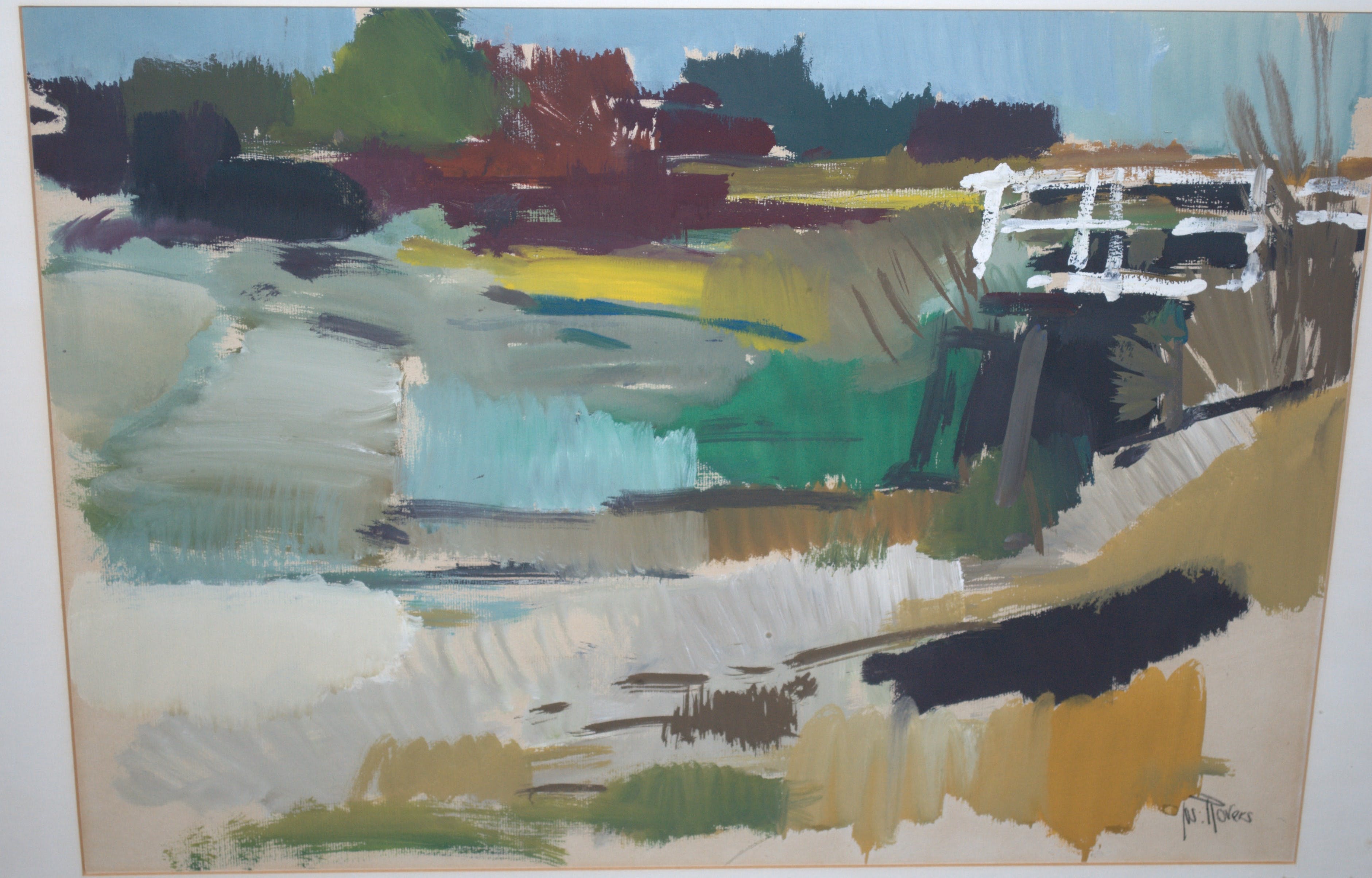 Jos Rovers - landschap met brug, zeer grote gouache  kopen? Bied vanaf 160!