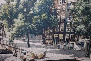 Cornelis Brandenburg - De Oude Schans, Amsterdam - kleurets kopen? Bied vanaf 60!