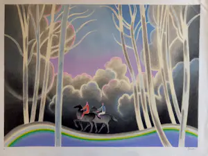 Albert Zavaro - Lithographie originale "Promenade en forêt" kaufen? Bieten Sie von 75!