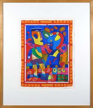 Clemens Briels - Zeefdruk, The fish didn't drop - Ingelijst verkocht voor € 1!