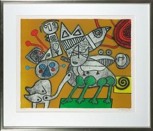 Corneille - Zeefdruk, Chat retrant dan la danse I - Ingelijst kopen? Bied vanaf 200!