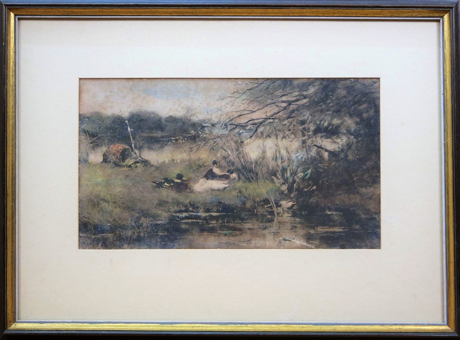 Geo Poggenbeek - kleurenlitho - "landschap met eenden" verkocht voor € 35!
