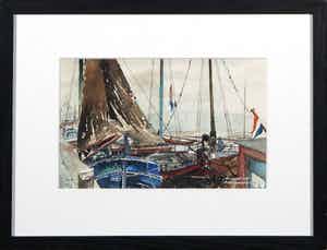 Piet Rozendaal - Aquarel, Rotterdam - Ingelijst verkocht voor € 50!