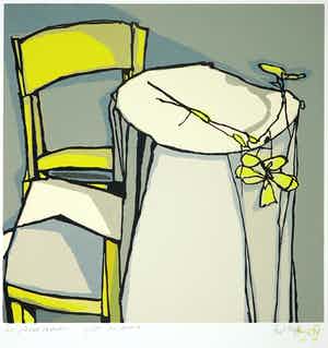 Fon Klement - Boardsnede, Les fleur jaunes verkocht voor € 80!