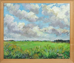 Jan Dekker - Olieverf op hardboard, Noord-Hollandse lucht, Ingelijst kopen? Bied vanaf 50!