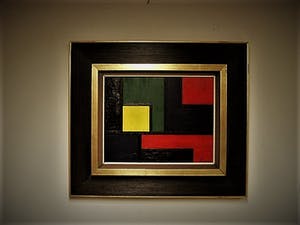 Pjotr van Oorschot - Geometrische Hout en Acrylverf Collage "Hommage a de Stijl" gesigneerd kopen? Bied vanaf 10!