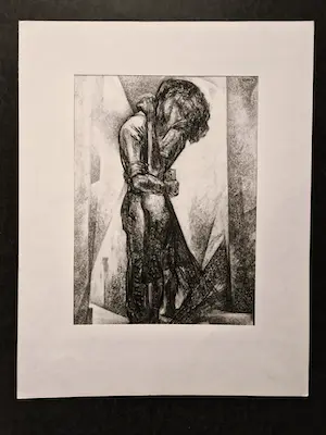 Hendrikus J. Eshuys - Grote kubistische houtskooltekening "de kus" gesigneerd kopen? Bied vanaf 40!