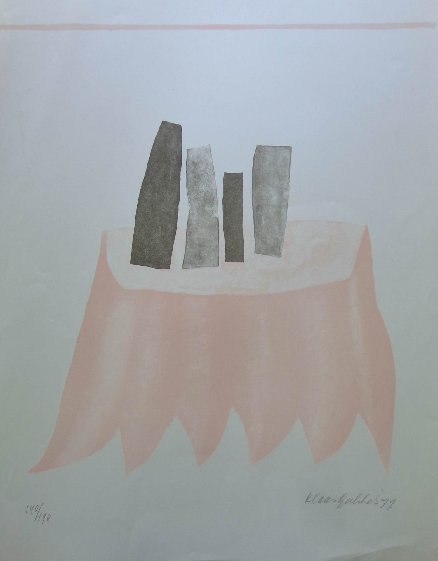 Klaas Gubbels - TAFEL MET VOORWERP / KLEURZEEFDRUK / 75x56cm / SIG / 1977 verkocht voor € 160!