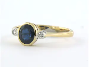 18k gouden ring met saffier en briljant geslepen diamant tot. 0.05ct kopen? Bied vanaf 240!