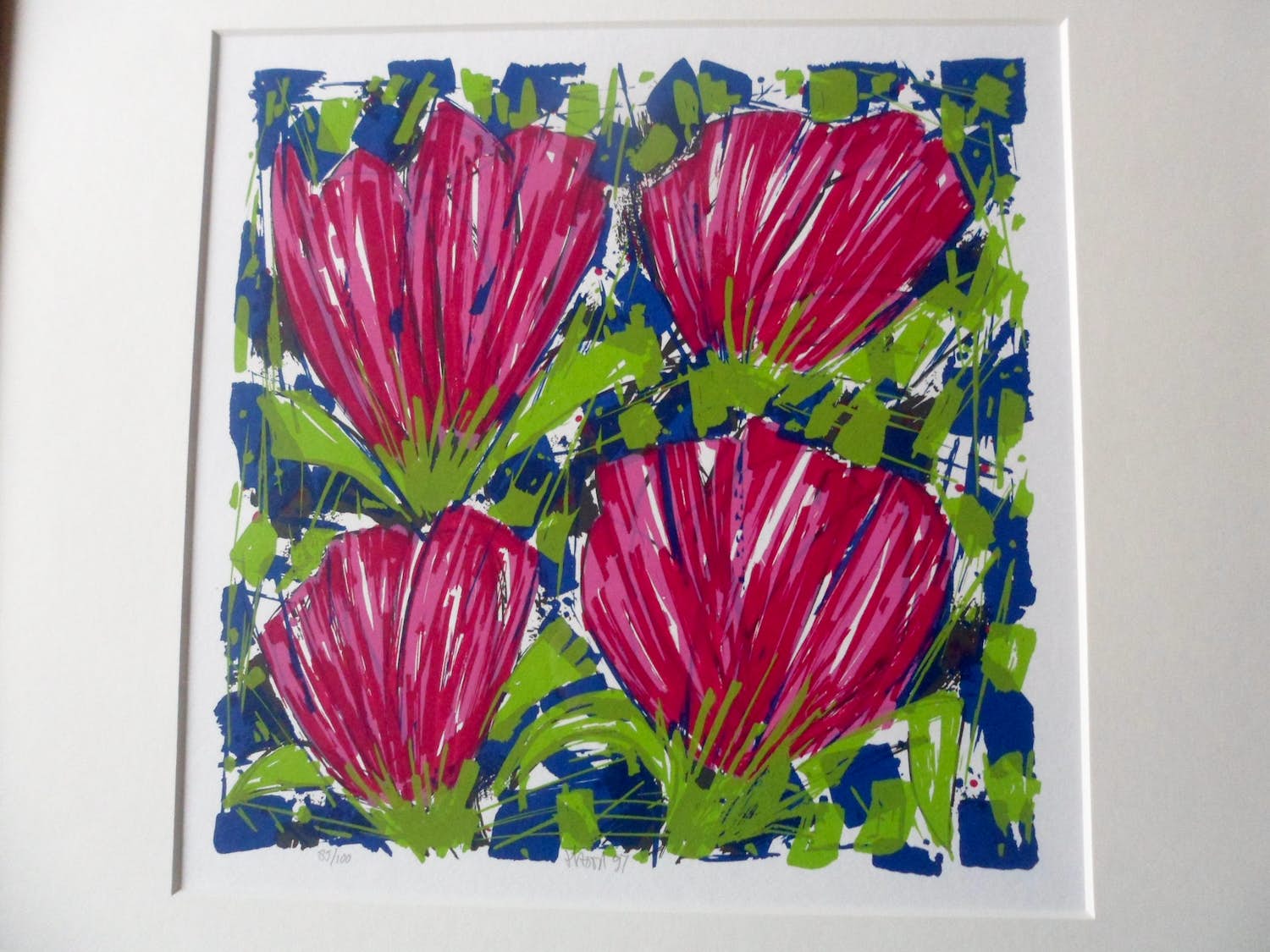 Ad van Hassel - Zeefdruk. ”Tulpen VII” ingelijst verkocht voor € 40!