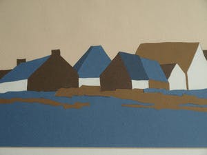 Curiosa - Knipselkunst , Dorpsgezicht Noord-Holland – ingelijst - 1989 kopen? Bied vanaf 1!