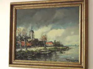 Hendrik Cornelis Kranenburg - Olieverf - Kerksdorp aan het water kopen? Bied vanaf 110!