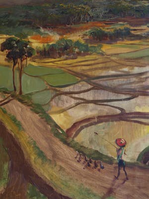 Niet of onleesbaar gesigneerd - Olieverf op doek , Indonesië ? , “Man met Eenden” - 70 x 90 cm kopen? Bied vanaf 10!