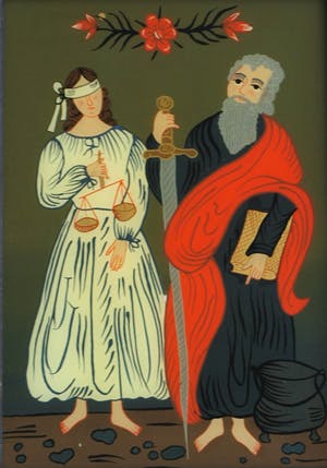 Niet of onleesbaar gesigneerd - Achterglasschildering / Hinterglasmalerei , Gerechtigheid – ingelijst kopen? Bied vanaf 10!