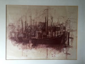 Dirkje Kuik - "Havengezicht" - Pasteltekening, Ingelijst kopen? Bied vanaf 115!