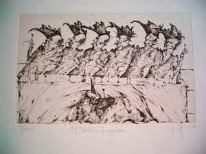 Gertrude Degenhardt - Elf Brüder sind sie gewesen. Radierung verkocht voor € 80!