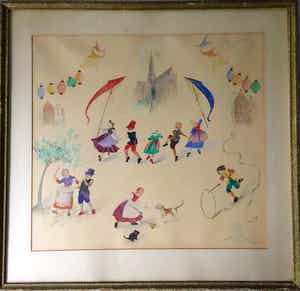 Mies Deinum - Haarlem 700 jaar stad - Gemengde techniek, Ingelijst verkocht voor € 80!