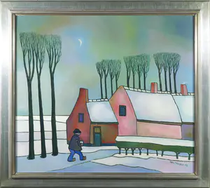 AcheterToon Tieland - Olieverf op doek, De roze hoeve (Vlaanderen) - Ingelijst? Enchérissez de 2800!