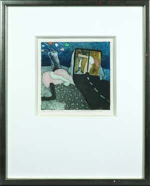 Michel van Overbeeke - Kleurenets met bladgoud, Always away II - Ingelijst verkocht voor € 1!