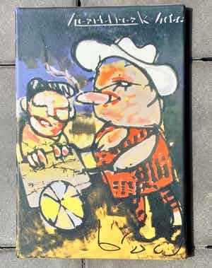 Herman Brood - Heartbreak Hotel (Elvis & Colonel Parker) op linnen verkocht voor € 100!