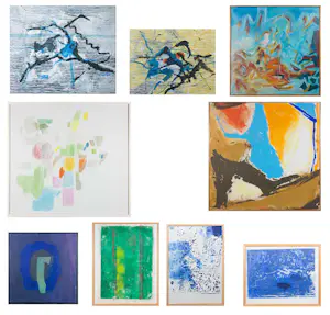 Henk Koolen - en anderen, Acryl en olieverf op doek, Lot van 9 abstracte werken - Ingelijst kaufen? Bieten Sie von 100!