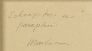 Anton Martineau - Olieverf op doek op board, Schaapskop en paraplu - Ingelijst kopen? Bied vanaf 300!