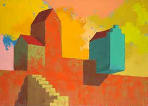 Leo van den Herik - Acryl op doek, De blauwe kamer verkocht voor € 1!