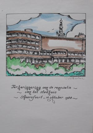 Toon Tieland - met de hand ingekleurde litho - stadhuis Amersfoort - 1988 kopen? Bied vanaf 50!