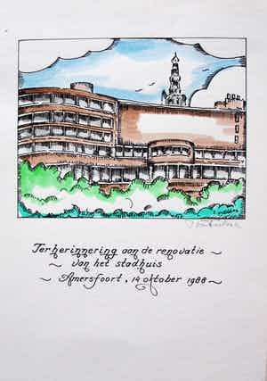 Toon Tieland - met de hand ingekleurde litho - stadhuis Amersfoort - 1988 verkocht voor € 50!