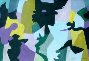 Jan Roede - gemengde techniek op papier: geometrische compositie - 1988 verkocht voor € 599!