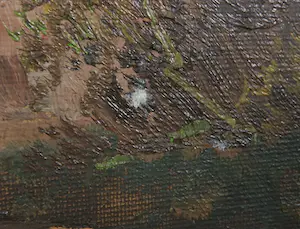 Niet of onleesbaar gesigneerd - Olieverf op doek, Berkenbomen bij een boerderij - Ingelijst kopen? Bied vanaf 1!