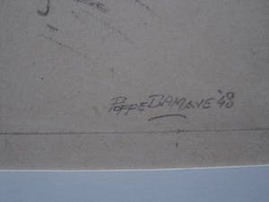 Poppe Damave - Haarlem openluchtspelen 1948 - potlood tekening "meisje met hoed" gesigneerd kopen? Bied vanaf 27!