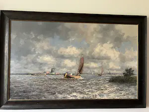 Marius de Jongere - Een van zijn laatste werken uit 1977. Platbodems op de plassen. kopen? Bied vanaf 850!