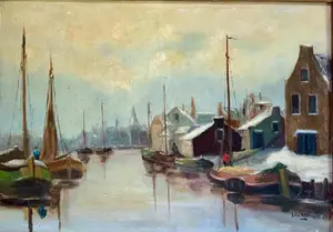 Adrianus Kuijpers - Wintergezicht in een Hollands havenstadje kopen? Bied vanaf 195!