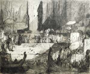 Marius Bauer - Een begrafenis aan de Ganges, ets (groot) verkocht voor € 525!