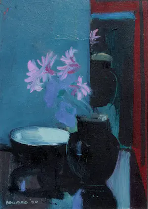 Brian Ballard - olieverf op doek: black vase in mirror - 1990 kopen? Bied vanaf 995!
