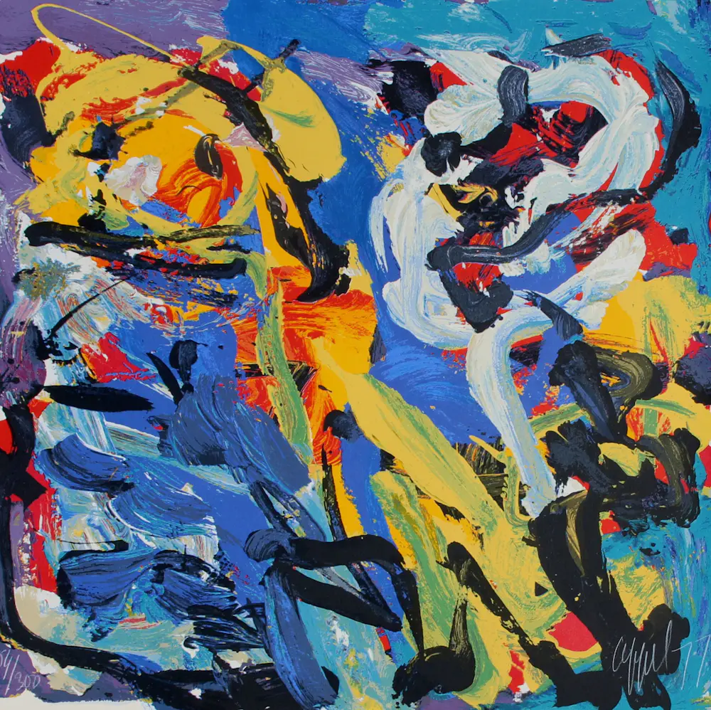 Karel Appel - Kleuren zeefdruk: Spelend in blauw - 1977 kaufen? Bieten Sie von 1250!