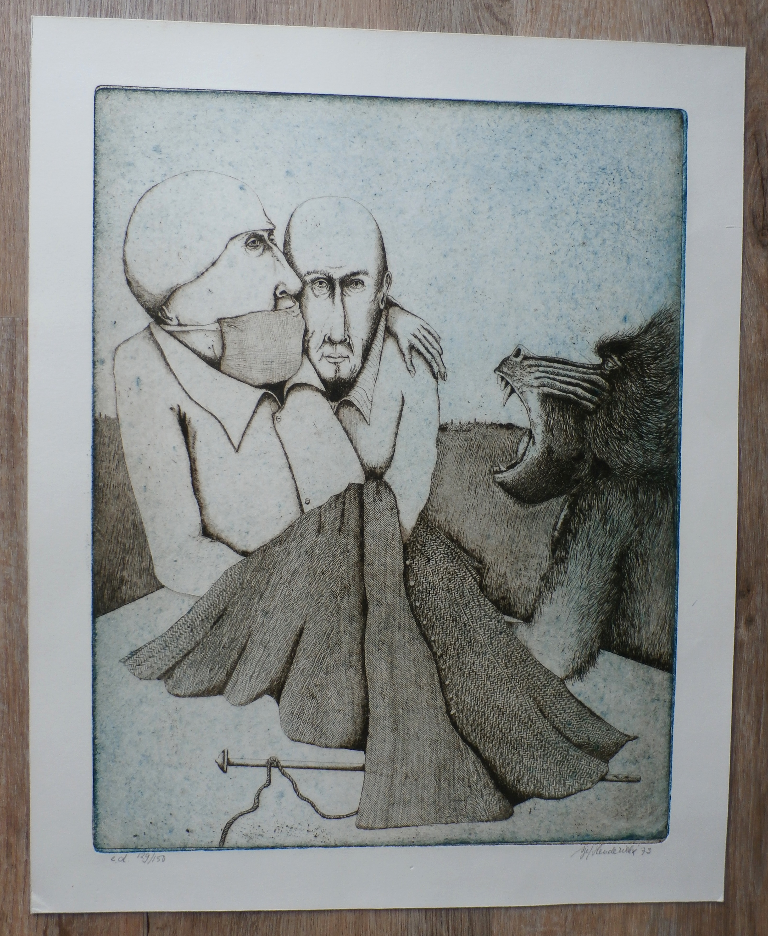 Sjef Henderickx - Ets: Bizarre scene met baviaan - 1973 kopen? Bied vanaf 35!