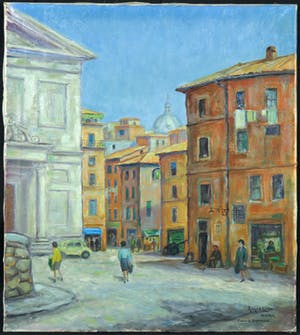 Augustinus van der Linde - Olieverf op doek, Piazza S. Salvatore Roma kopen? Bied vanaf 50!