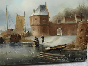 Johannes Hessel Brolsma - Olieverf op paneel , Klassiek Hollands Winterlandschap kopen? Bied vanaf 1!