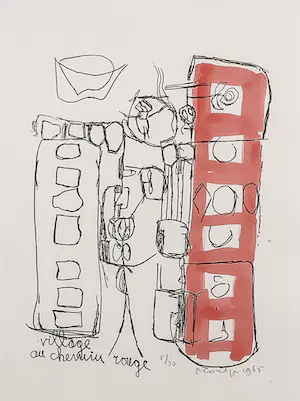 Jan Montyn - Ets, Village au Chemin Rouge - Ingelijst kopen? Bied vanaf 1!